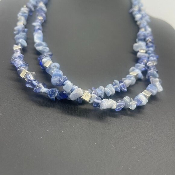 Kenneth Cole NY Blue Stone Chips Long Necklace Double Strand Layered 30-33 Inch - Picture 5 of 7